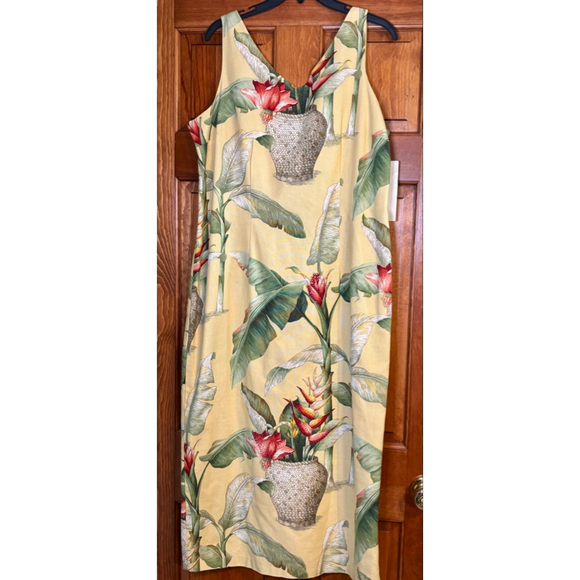Vtge Tropical Banana Leaf Floral Beaded Shift Dress 90s Resort Wear Cruise Luau - Picture 1 of 8